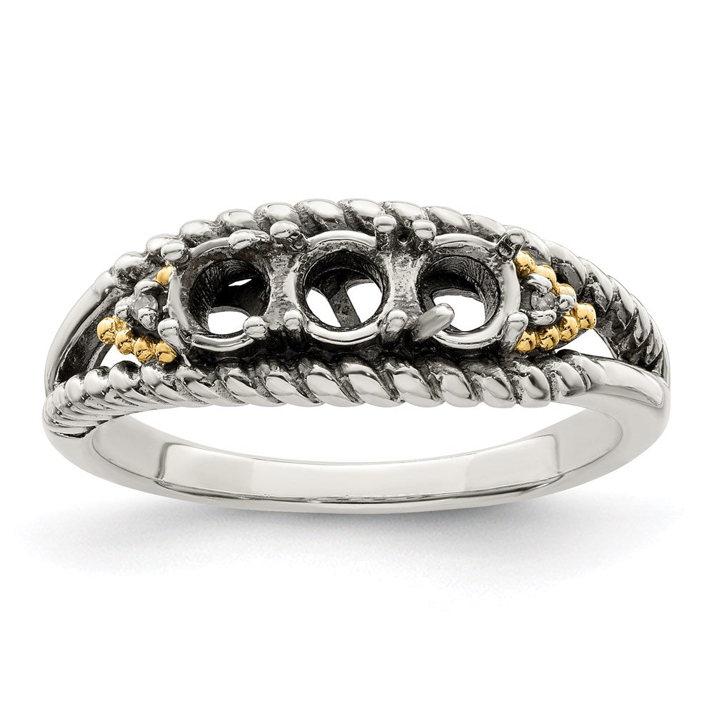Sterling Silver Antiqued w/14k 3-stone w/Diamond Mother's Ring - 62