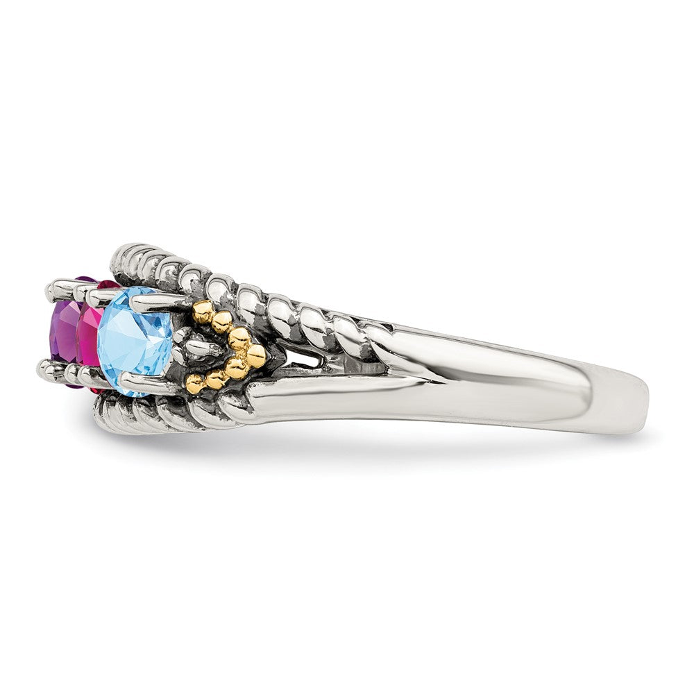 Sterling Silver Antiqued w/14k 4-stone w/Diamond Mother's Ring - 49