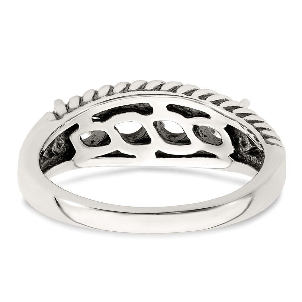 Sterling Silver Antiqued w/14k 4-stone w/Diamond Mother's Ring - 49