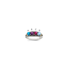 Sterling Silver Antiqued w/14k 4-stone w/Diamond Mother's Ring - 49