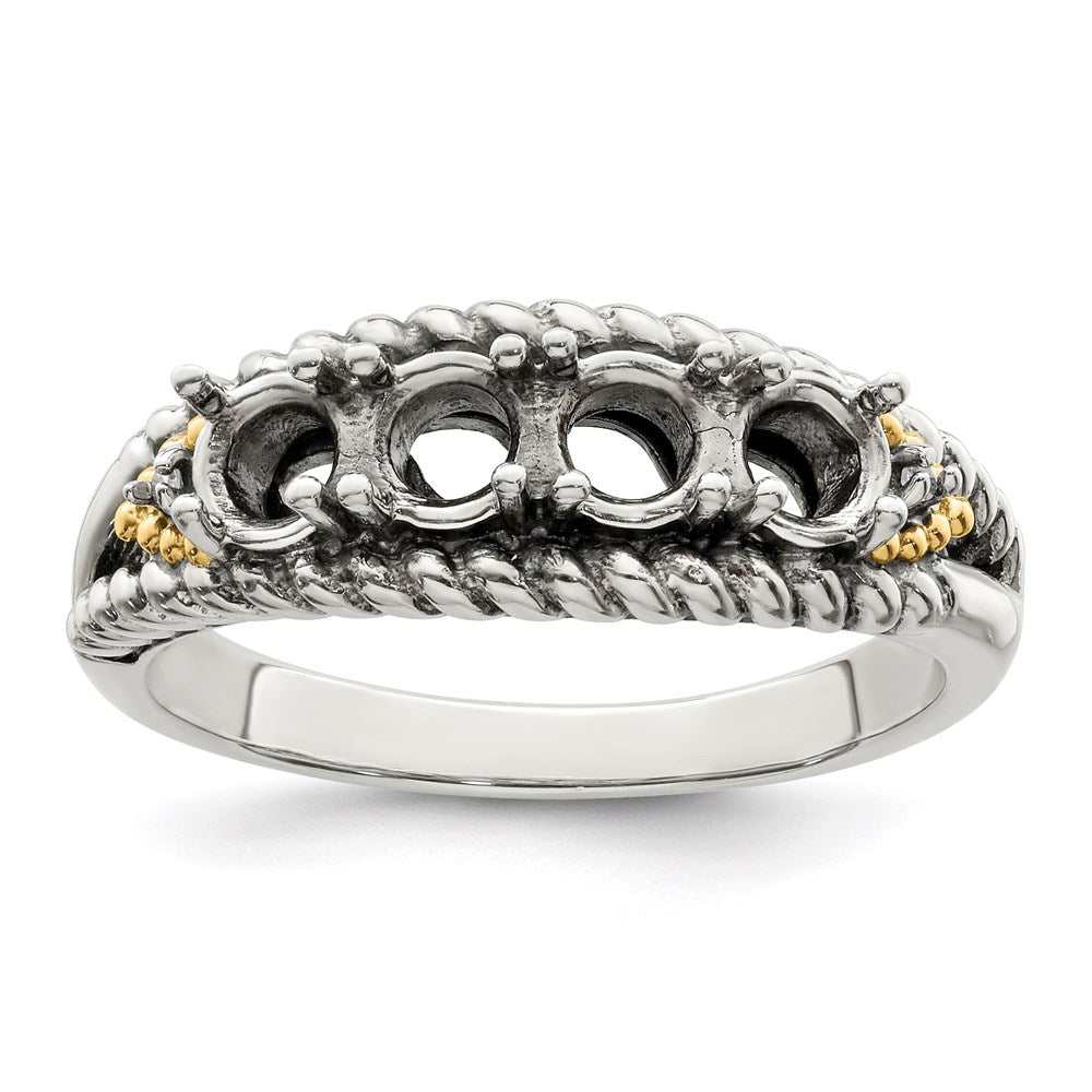 Sterling Silver Antiqued w/14k 4-stone w/Diamond Mother's Ring - 49