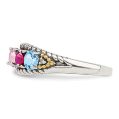 Sterling Silver Antiqued w/14k 5-stone w/Diamond Mother's Ring - 32