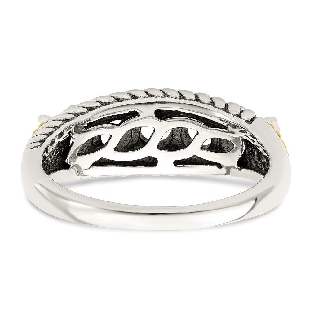 Sterling Silver Antiqued w/14k 5-stone w/Diamond Mother's Ring - 33