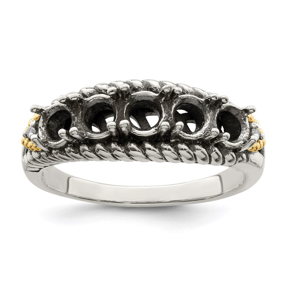Sterling Silver Antiqued w/14k 5-stone w/Diamond Mother's Ring - 33