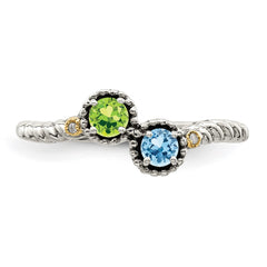Sterling Silver Antiqued w/14k 2-stone w/Diamond Mother's Ring - 32