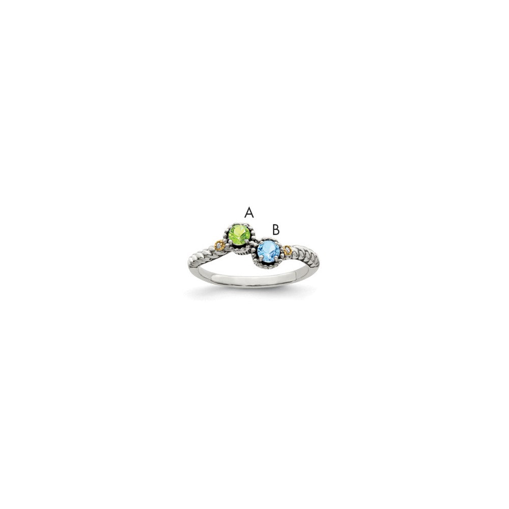 Sterling Silver Antiqued w/14k 2-stone w/Diamond Mother's Ring - 42
