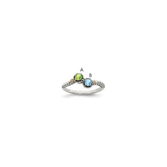 Sterling Silver Antiqued w/14k 2-stone w/Diamond Mother's Ring - 42
