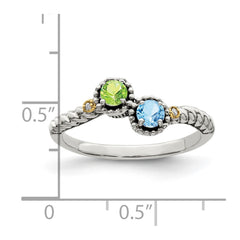 Sterling Silver Antiqued w/14k 2-stone w/Diamond Mother's Ring - 42