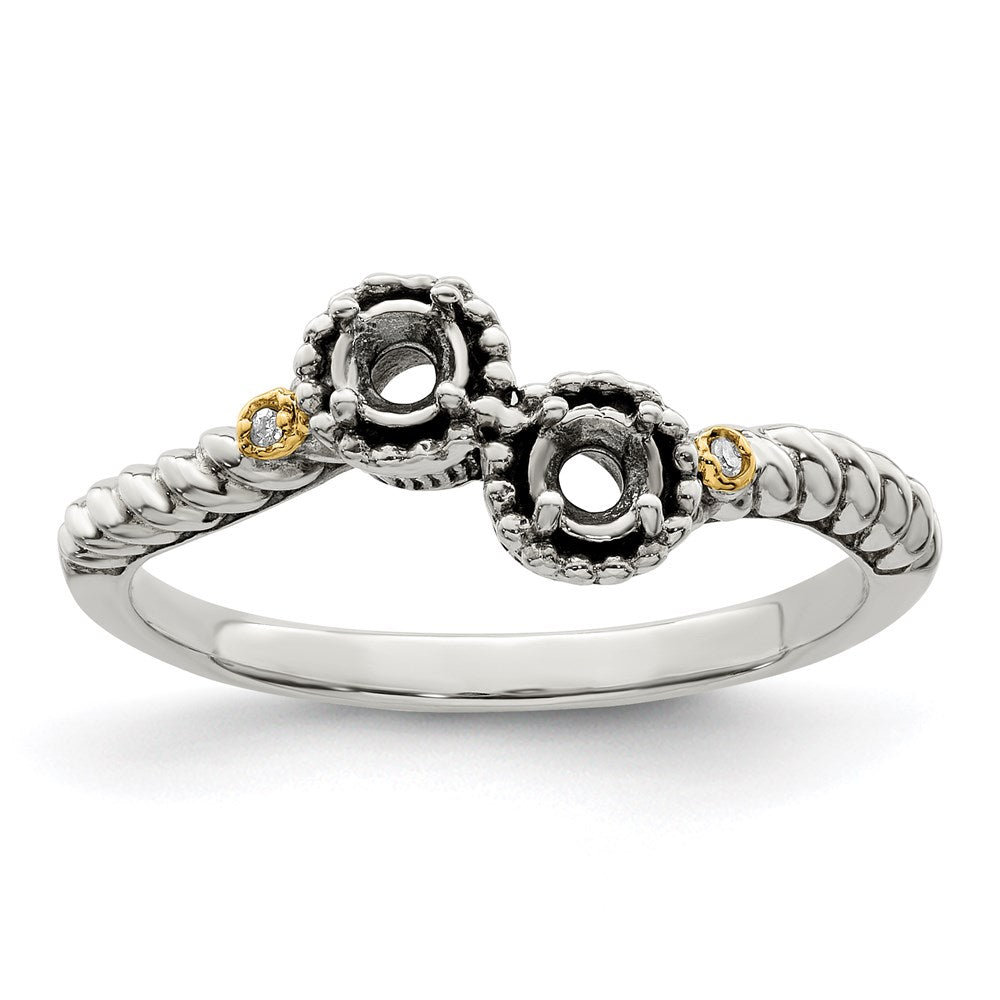 Sterling Silver Antiqued w/14k 2-stone w/Diamond Mother's Ring - 42