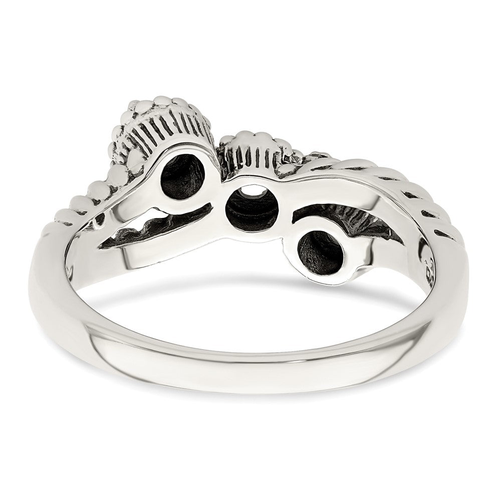 Sterling Silver Antiqued w/14k 3-stone w/Diamond Mother's Ring - 52
