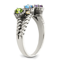 Sterling Silver Antiqued w/14k 3-stone w/Diamond Mother's Ring - 52