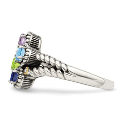 Sterling Silver Antiqued w/14k 4-stone w/Diamond Mother's Ring - 77