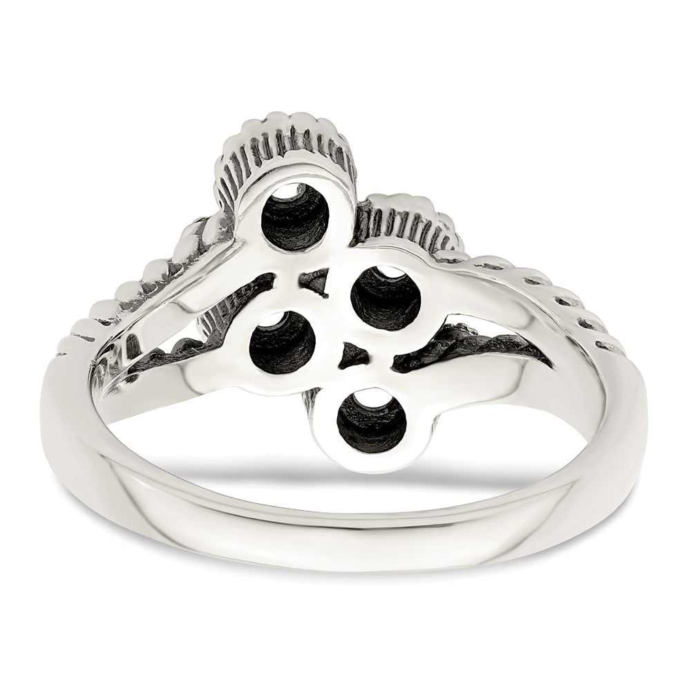 Sterling Silver Antiqued w/14k 4-stone w/Diamond Mother's Ring - 55
