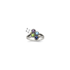 Sterling Silver Antiqued w/14k 4-stone w/Diamond Mother's Ring - 78