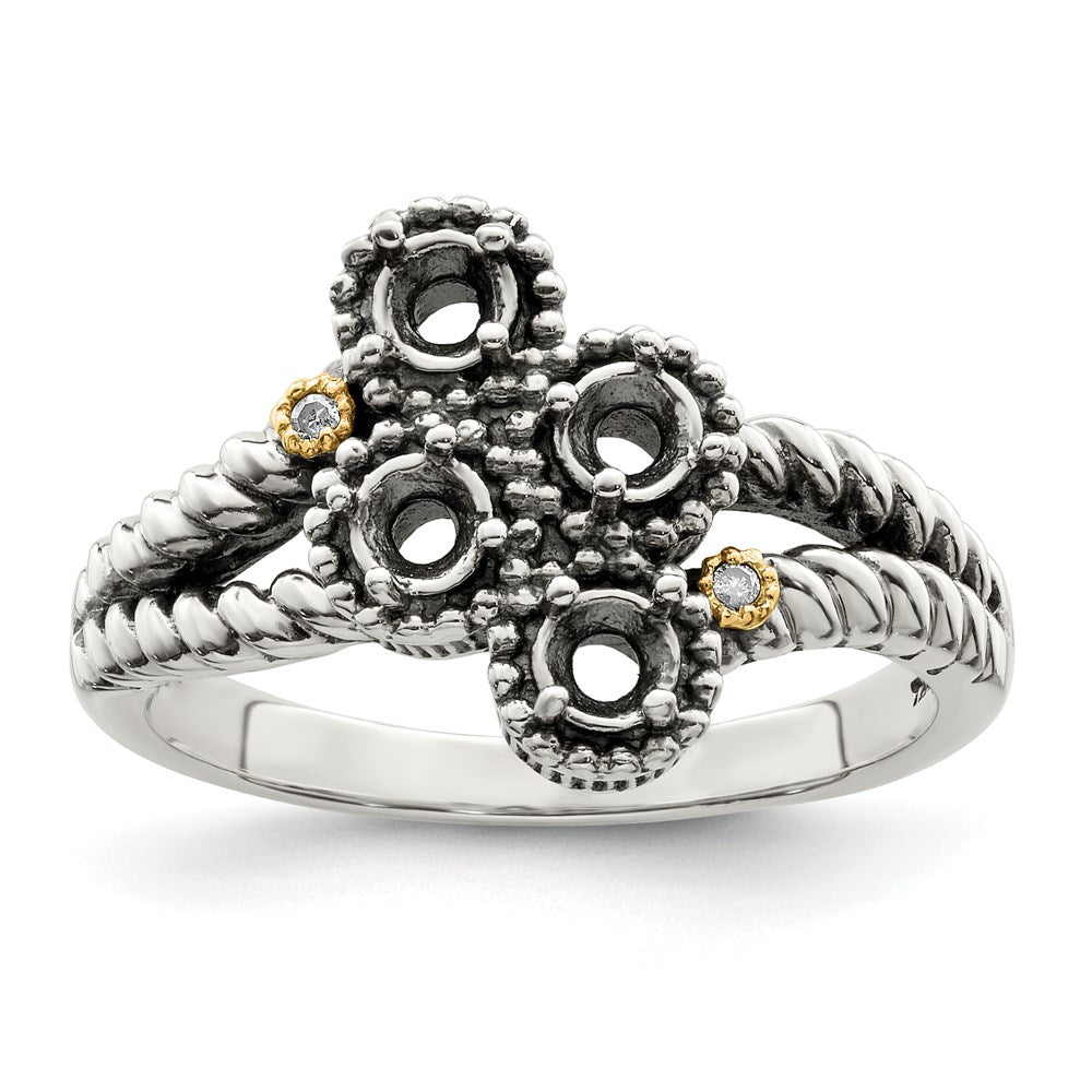 Sterling Silver Antiqued w/14k 4-stone w/Diamond Mother's Ring - 78