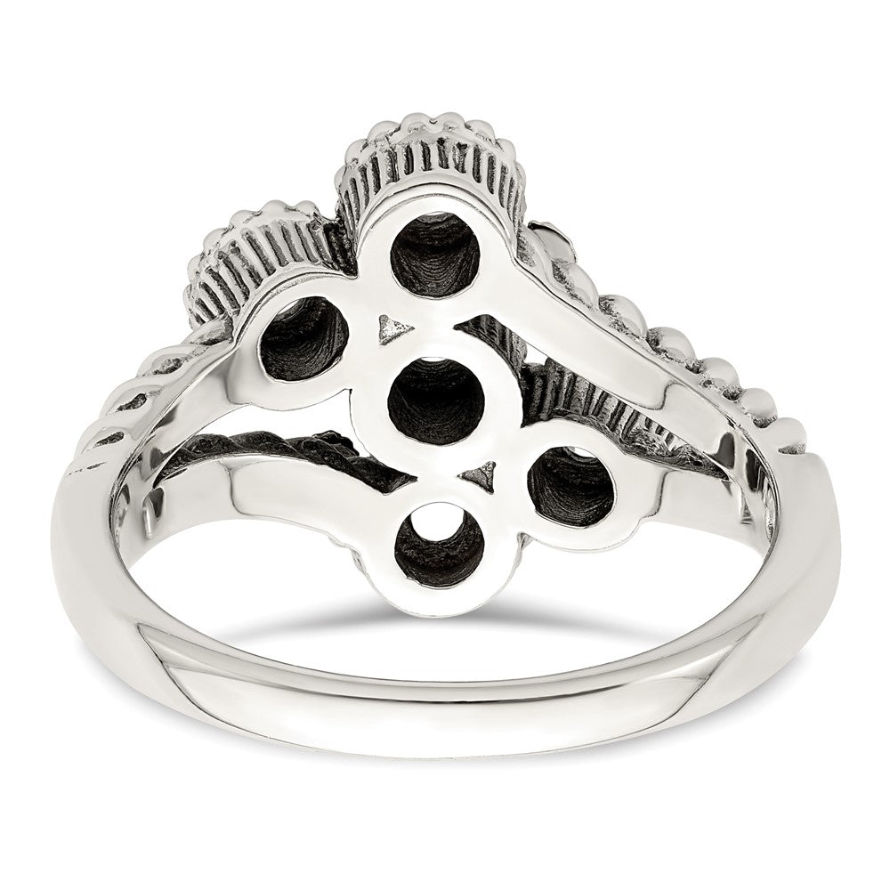 Sterling Silver Antiqued w/14k 5-stone w/Diamond Mother's Ring - 43