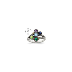 Sterling Silver Antiqued w/14k 5-stone w/Diamond Mother's Ring - 44