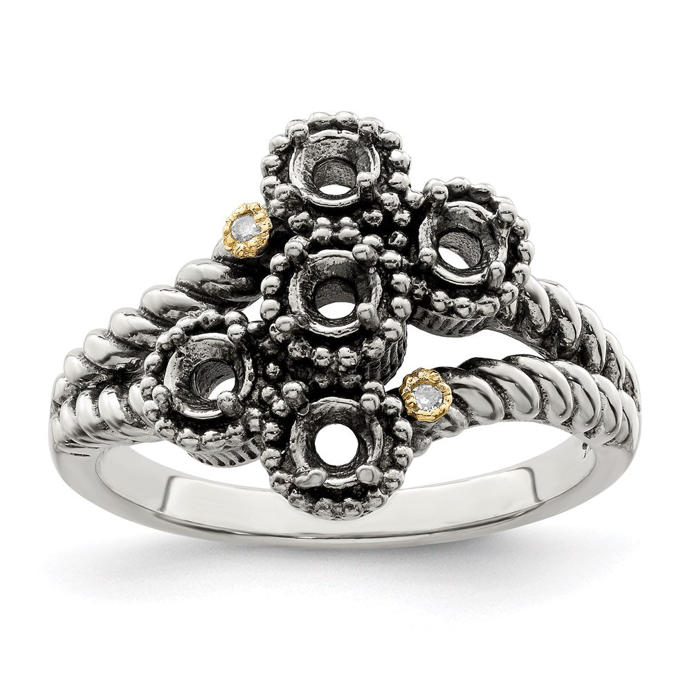 Sterling Silver Antiqued w/14k 5-stone w/Diamond Mother's Ring - 43