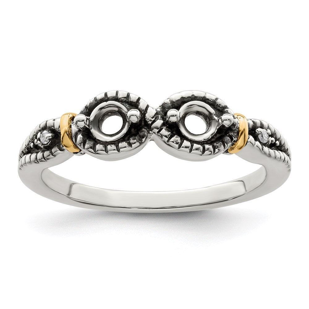Sterling Silver Antiqued w/14k 2-stone w/Diamond Mother's Ring - 52