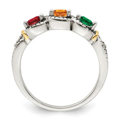 Sterling Silver Antiqued w/14k 3-stone w/Diamond Mother's Ring - 54