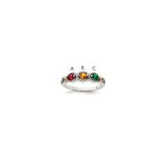 Sterling Silver Antiqued w/14k 3-stone w/Diamond Mother's Ring - 75