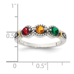 Sterling Silver Antiqued w/14k 3-stone w/Diamond Mother's Ring - 75