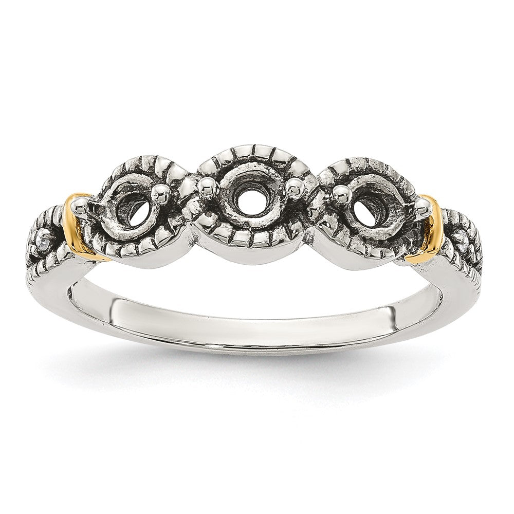 Sterling Silver Antiqued w/14k 3-stone w/Diamond Mother's Ring - 75