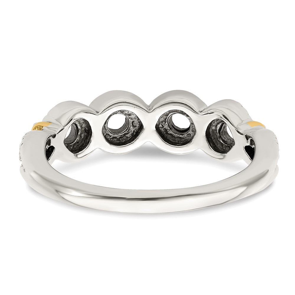 Sterling Silver Antiqued w/14k 4-stone w/Diamond Mother's Ring - 75