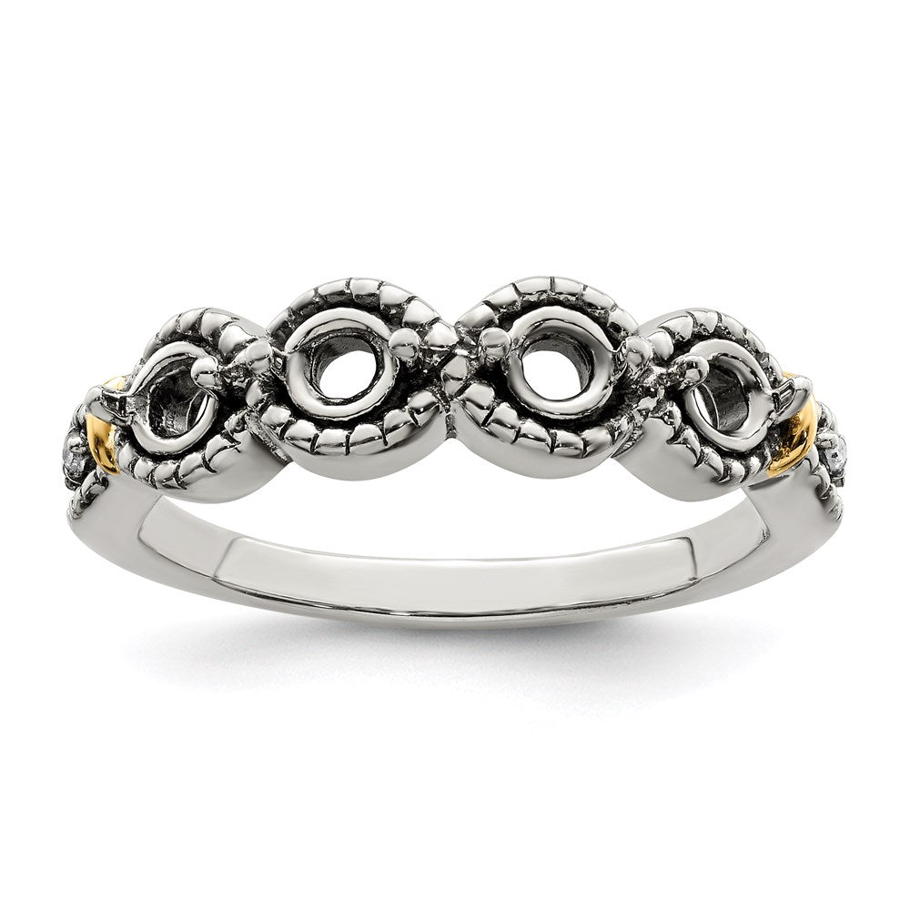 Sterling Silver Antiqued w/14k 4-stone w/Diamond Mother's Ring - 75