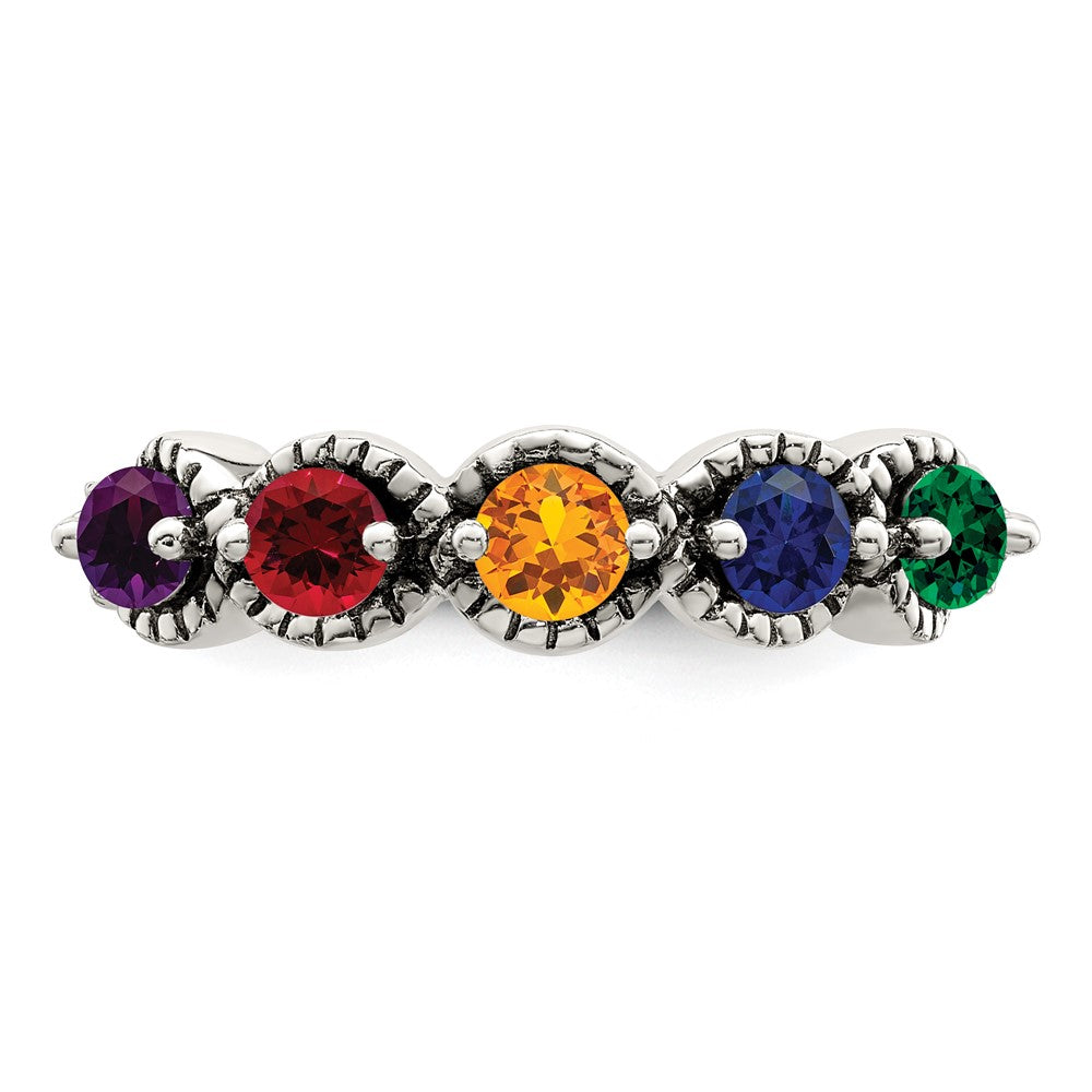 Sterling Silver Antiqued w/14k 5-stone w/Diamond Mother's Ring - 75