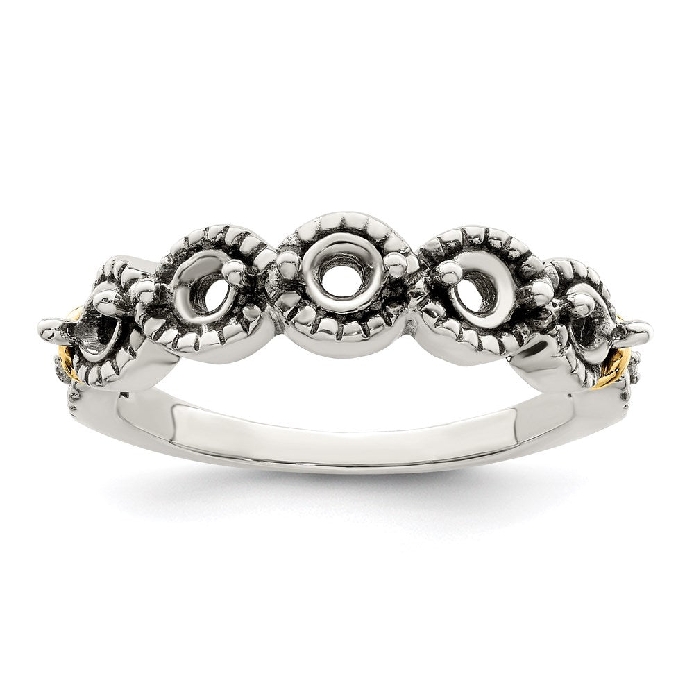 Sterling Silver Antiqued w/14k 5-stone w/Diamond Mother's Ring - 75