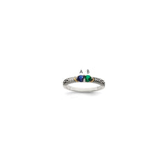 Sterling Silver Antiqued w/14k 2-stone w/Diamond Mother's Ring - 75
