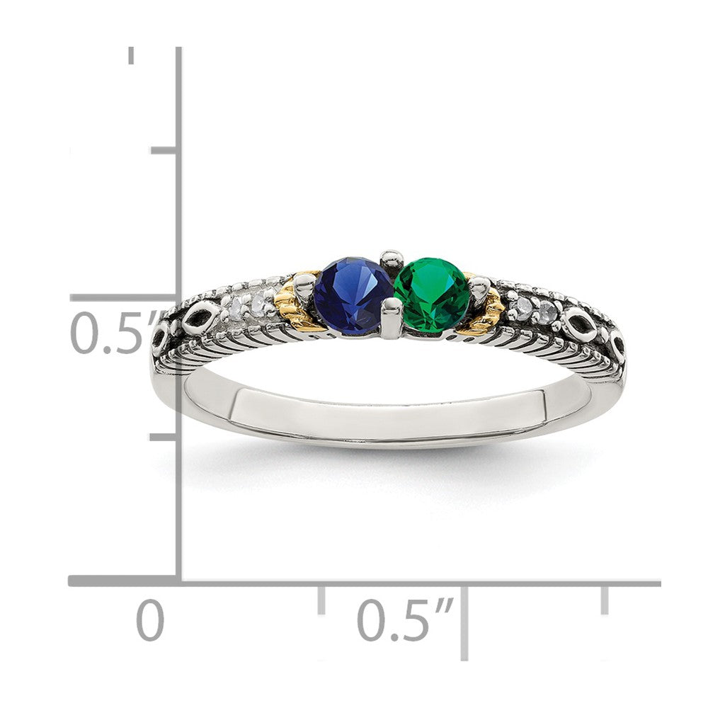 Sterling Silver Antiqued w/14k 2-stone w/Diamond Mother's Ring Semi-Mount - 73
