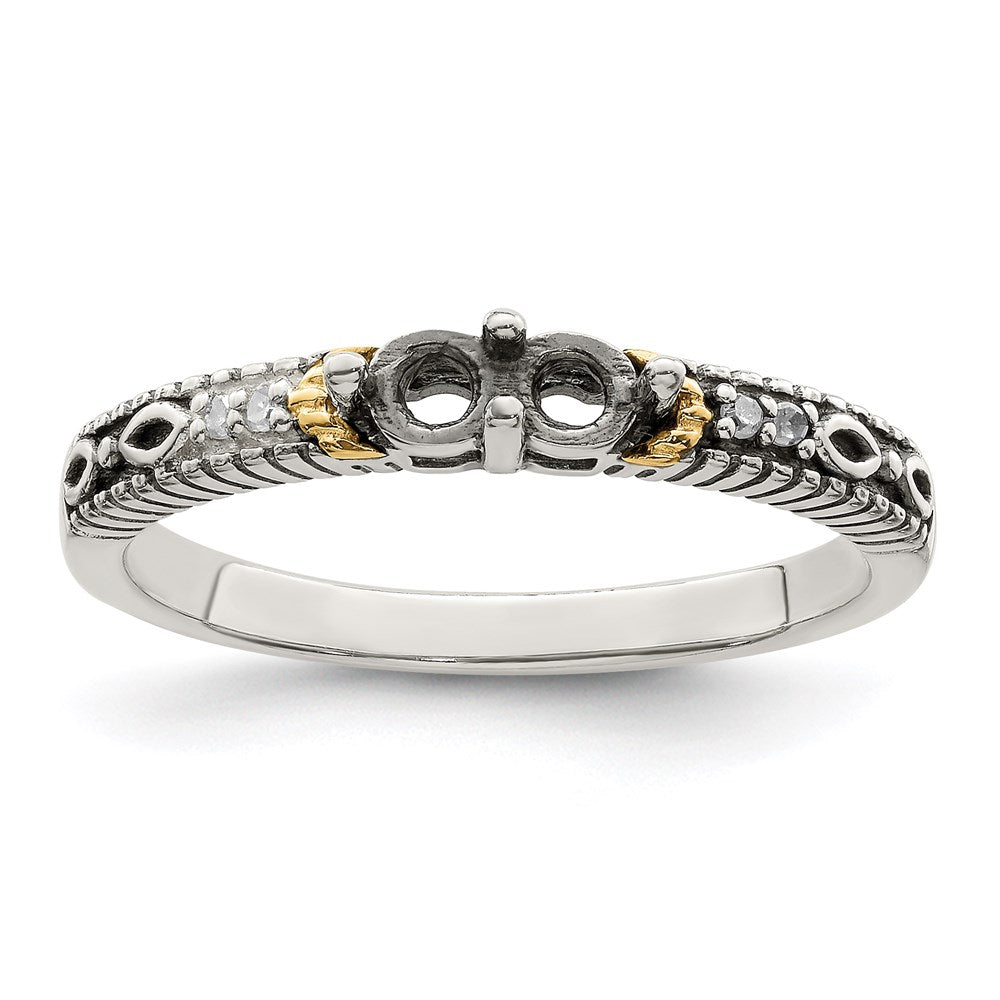 Sterling Silver Antiqued w/14k 2-stone w/Diamond Mother's Ring - 75