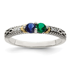 Sterling Silver Antiqued w/14k 2-stone w/Diamond Mother's Ring - 75