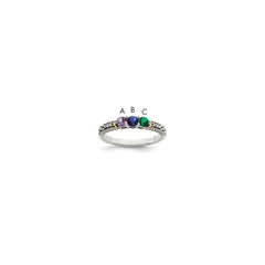 Sterling Silver Antiqued w/14k 3-stone w/Diamond Mother's Ring - 17