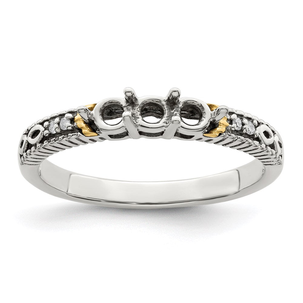 Sterling Silver Antiqued w/14k 3-stone w/Diamond Mother's Ring - 17