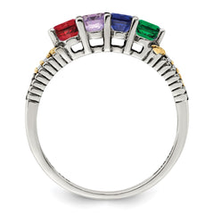 Sterling Silver Antiqued w/14k 4-stone w/Diamond Mother's Ring - 83