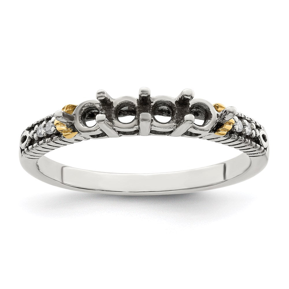 Sterling Silver Antiqued w/14k 4-stone w/Diamond Mother's Ring - 83