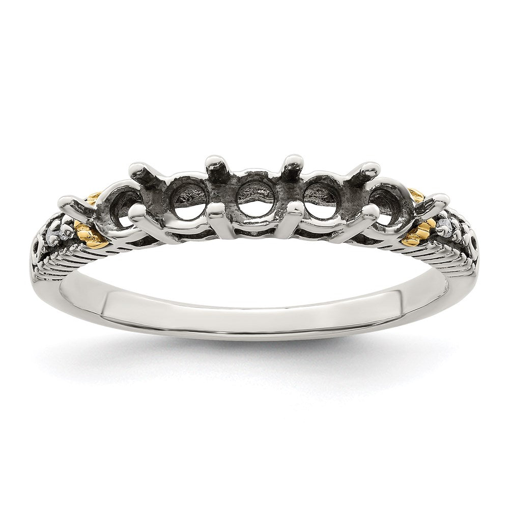 Sterling Silver Antiqued w/14k 5-stone w/Diamond Mother's Ring - 81