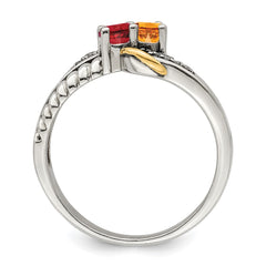 Sterling Silver Antiqued w/14k 2-stone w/Diamond Mother's Ring - 83