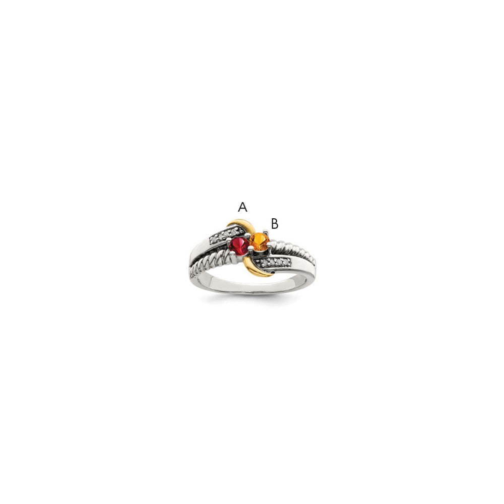 Sterling Silver Antiqued w/14k 2-stone w/Diamond Mother's Ring Semi-Mount - 74