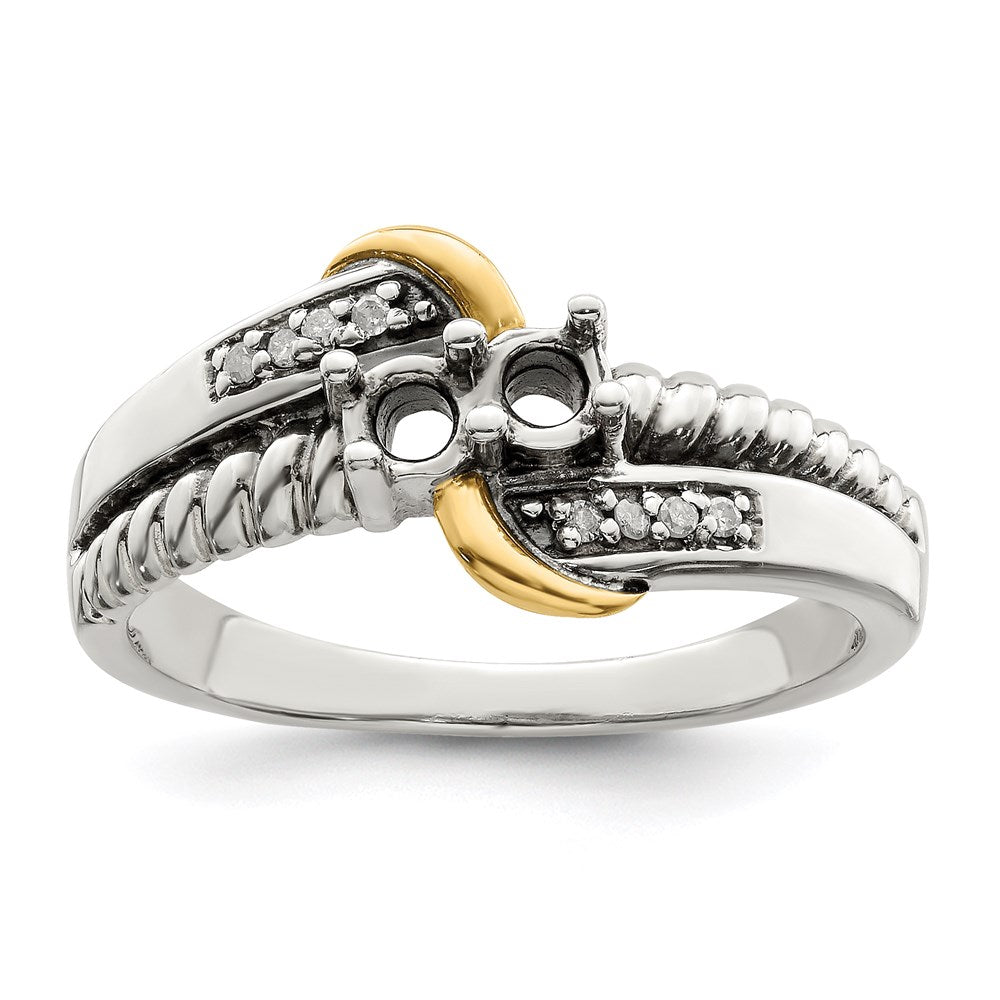 Sterling Silver Antiqued w/14k 2-stone w/Diamond Mother's Ring - 82