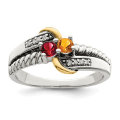 Sterling Silver Antiqued w/14k 2-stone w/Diamond Mother's Ring - 83