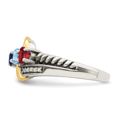Sterling Silver Antiqued w/14k 3-stone w/Diamond Mother's Ring - 60