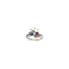 Sterling Silver Antiqued w/14k 3-stone w/Diamond Mother's Ring - 85