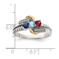 Sterling Silver Antiqued w/14k 3-stone w/Diamond Mother's Ring - 77