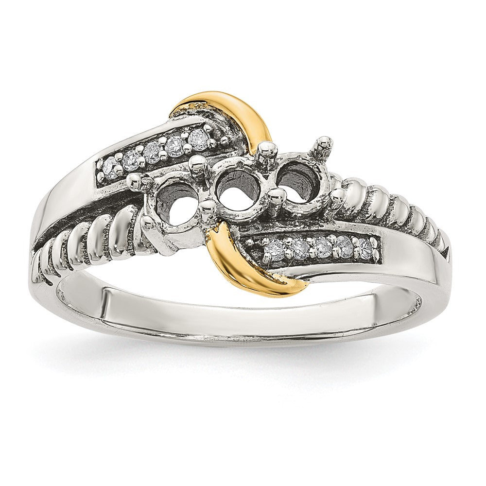 Sterling Silver Antiqued w/14k 3-stone w/Diamond Mother's Ring - 85