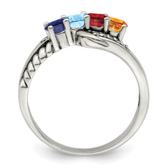 Sterling Silver Antiqued w/14k 4-stone w/Diamond Mother's Ring - 62