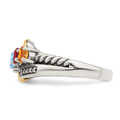Sterling Silver Antiqued w/14k 4-stone w/Diamond Mother's Ring - 81